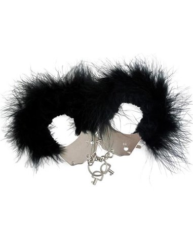 MANETTE CON PELO METALLIC HANDCUFFS FEATHER BLACK