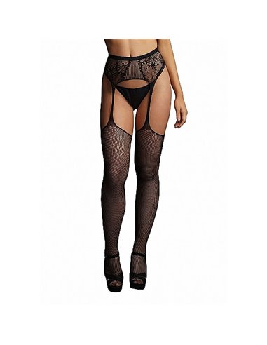 CALZE A RETE Fishnet and lace garterbelt stockings-OS